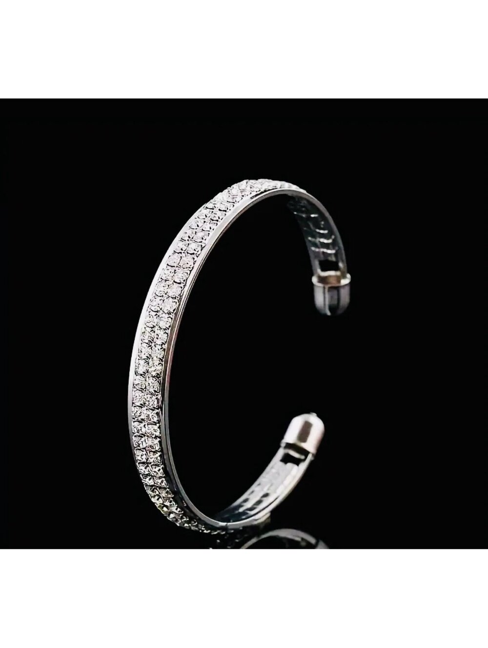 New - Elegant Open Cuff Bracelet with Sparkling Rhinestone Embellishments - Picture 4 of 5